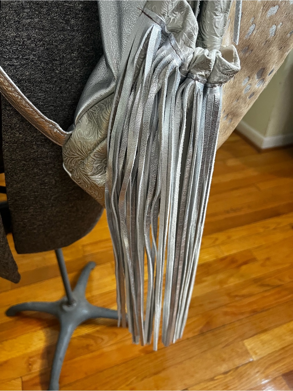 Keep It Gypsy Silver Leather Hair-On-Hide Fringe Backpack | Western Boho | Large - Picture 6 of 12
